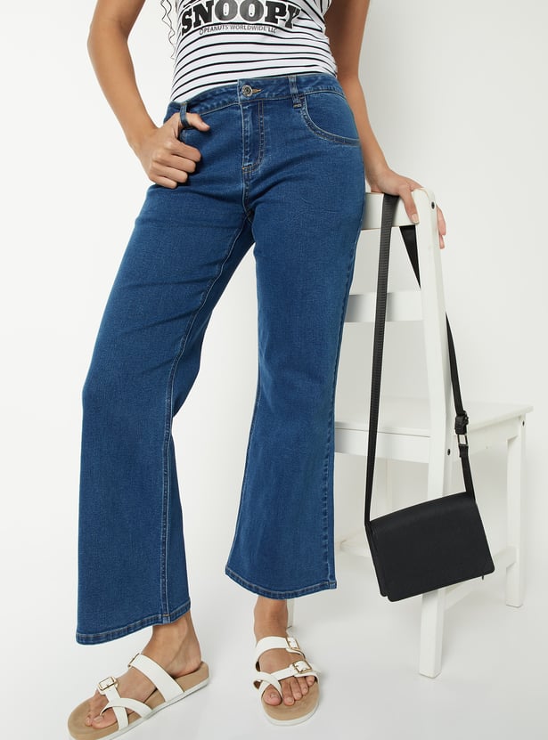 Women Washed Kick Flare Jeans