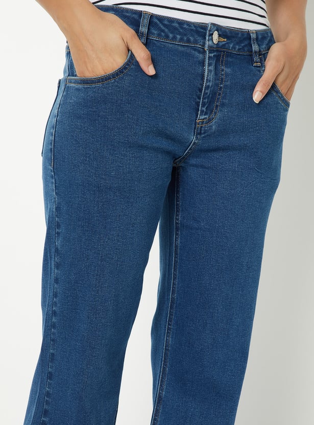 Women Washed Kick Flare Jeans