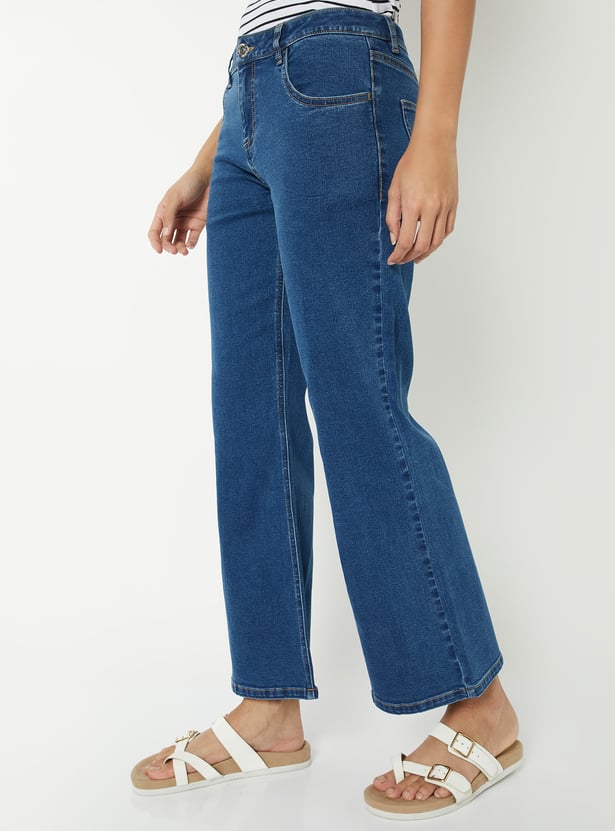 Women Washed Kick Flare Jeans