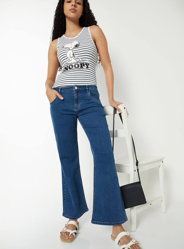 Women Washed Kick Flare Jeans