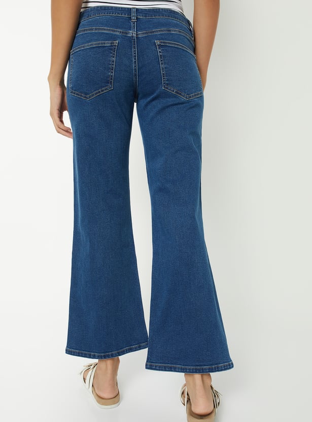 Women Washed Kick Flare Jeans
