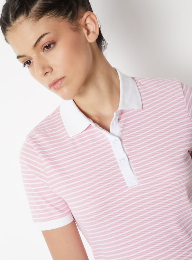 Women Striped Sports Polo T-shirt