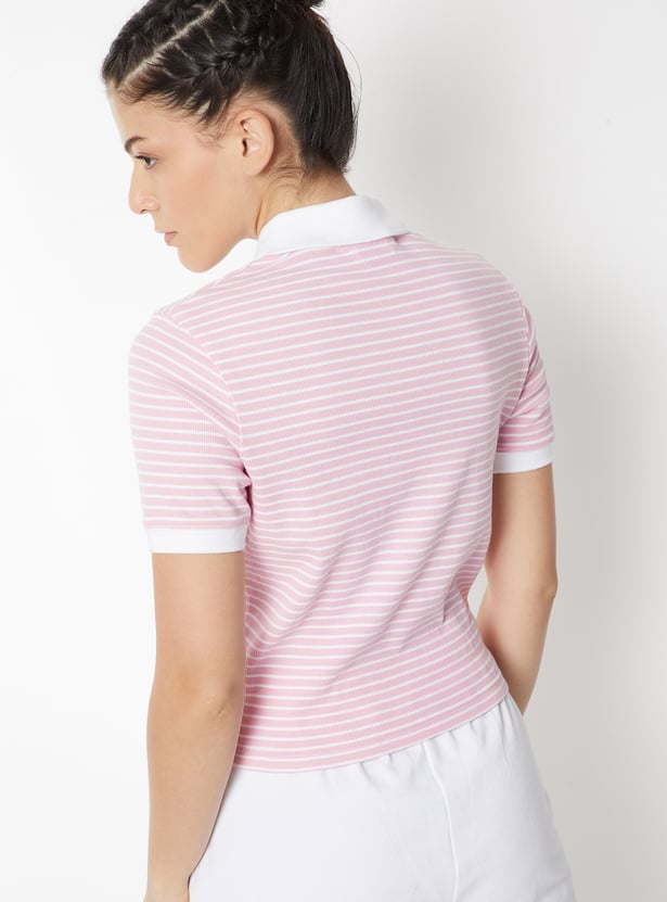 Women Striped Sports Polo T-shirt
