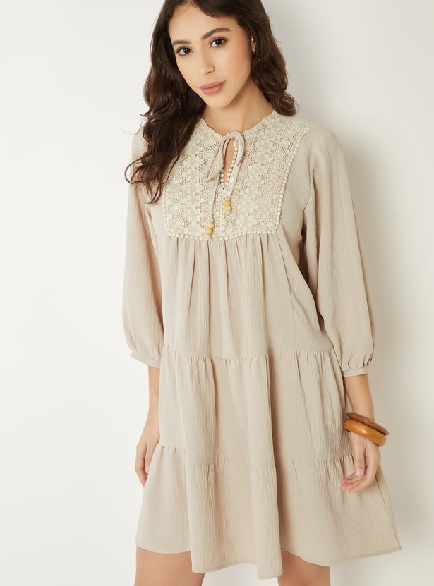 Women Crochet Yoke Tunic