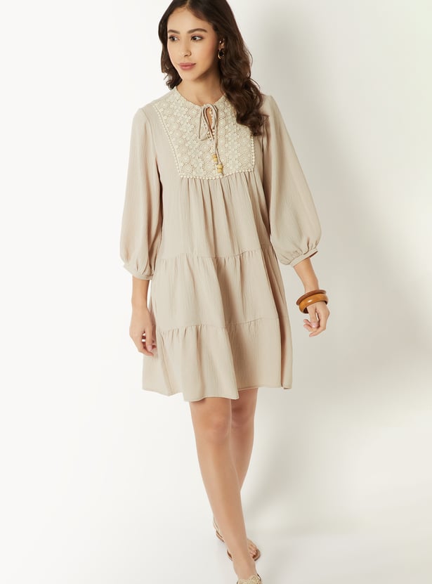 Women Crochet Yoke Tunic