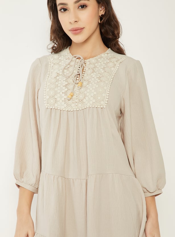 Women Crochet Yoke Tunic