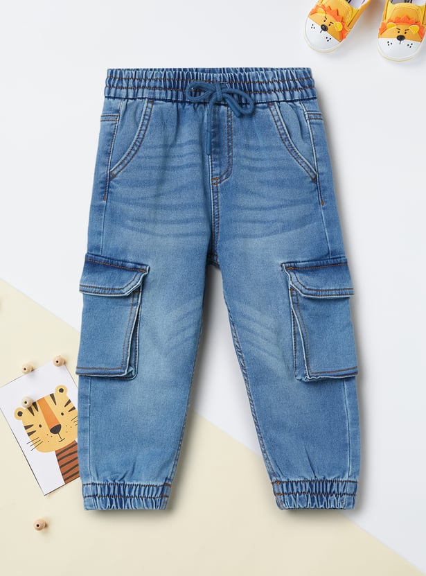 Boys Washed Denim Cargo Joggers