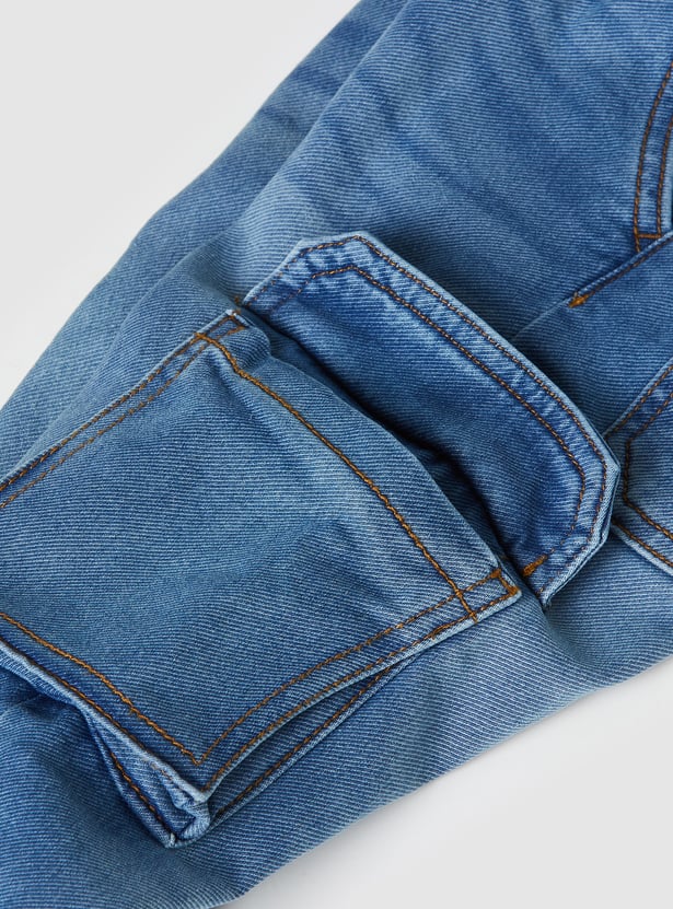 Boys Washed Denim Cargo Joggers