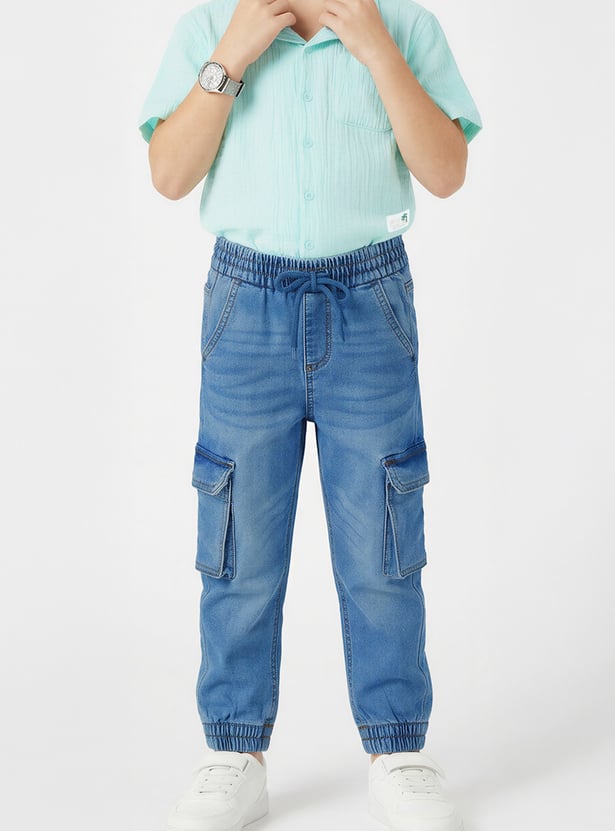 Boys Washed Denim Cargo Joggers