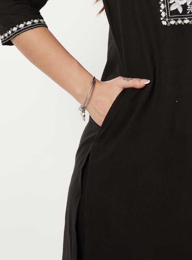 Women Embroidered Straight Kurta Set