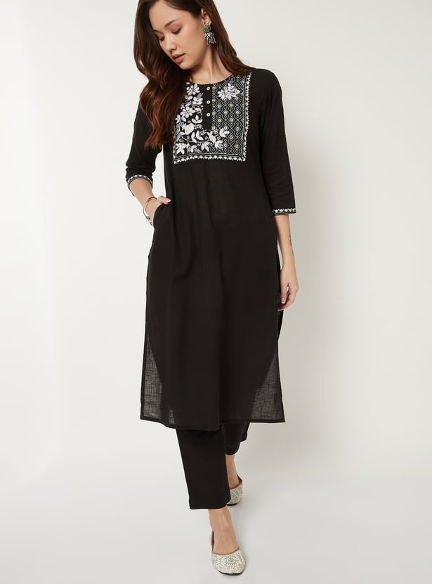 Women Embroidered Straight Kurta Set