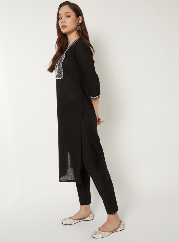 Women Embroidered Straight Kurta Set