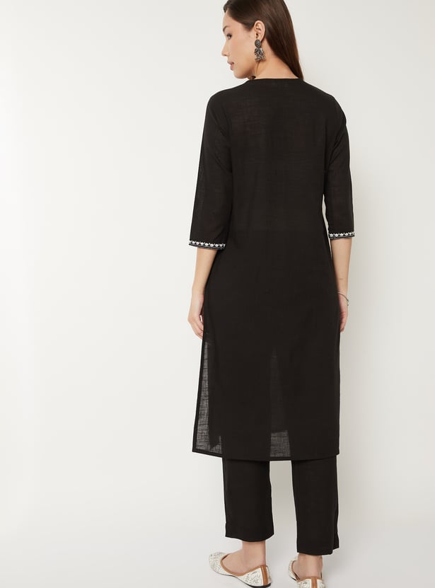 Women Embroidered Straight Kurta Set