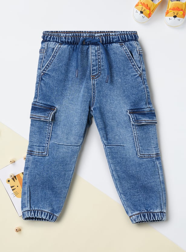 Boys Washed Denim Cargo Joggers