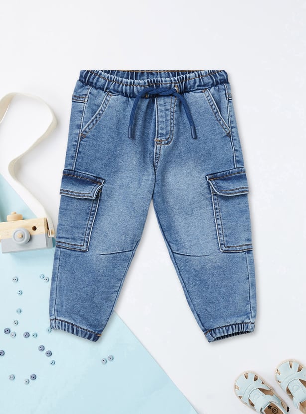 Boys Washed Denim Cargo Joggers