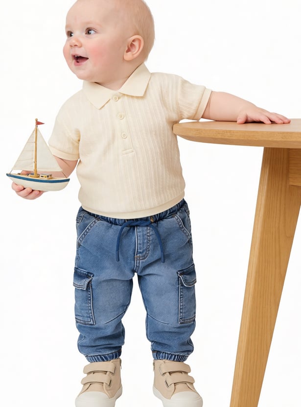 Boys Washed Denim Cargo Joggers