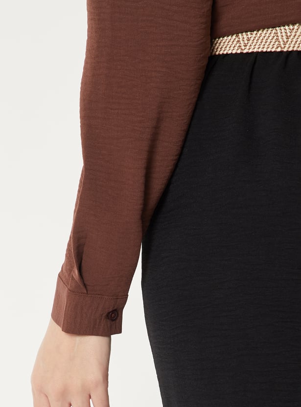 Women Solid Wide Leg Trousers with Belt