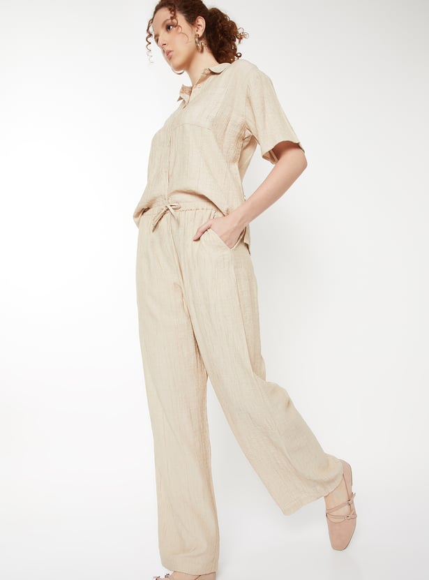 Women Textured Relaxed Fit Trousers