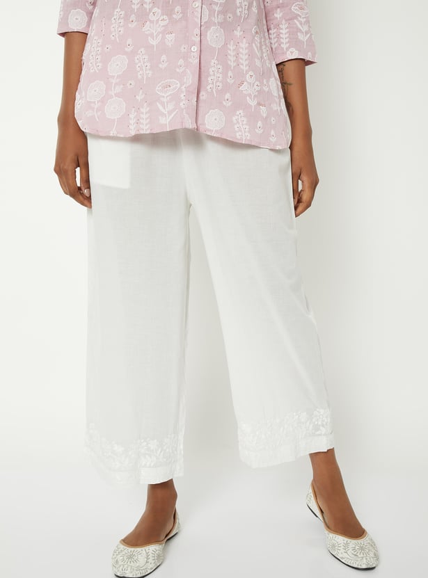 Women Solid Embroidered Straight Pants