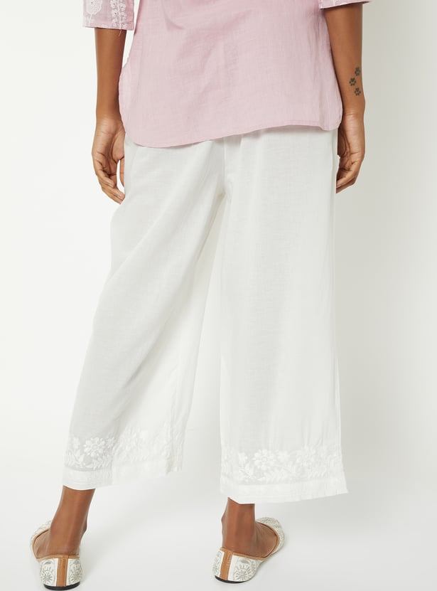 Women Solid Embroidered Straight Pants