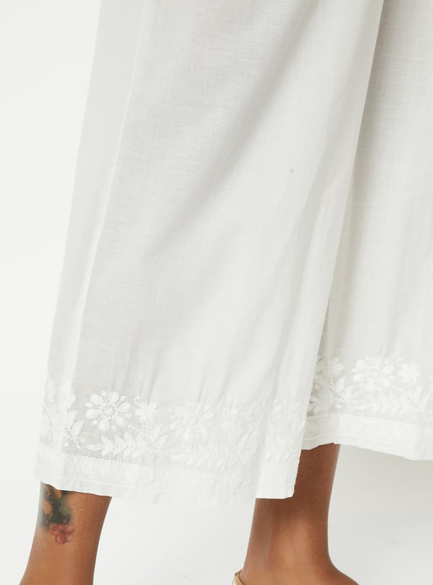 Women Solid Embroidered Straight Pants