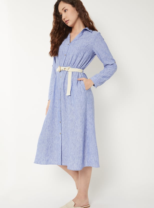 Women A-line Shirt Dress with Belt