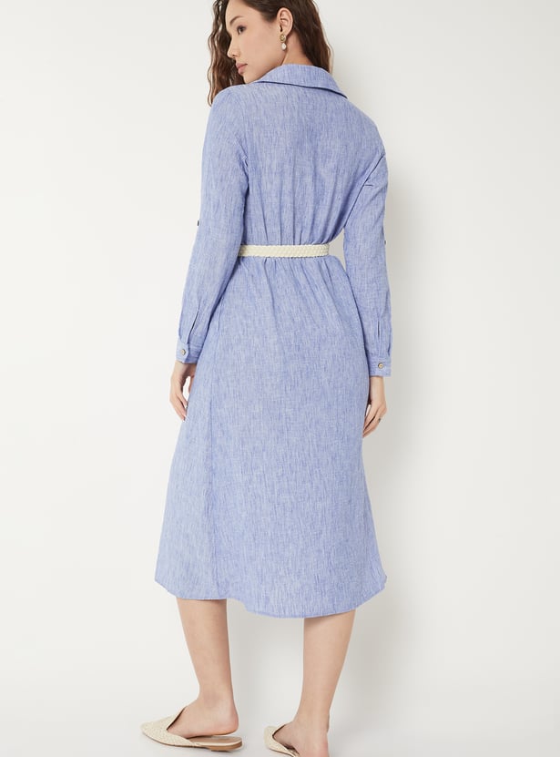 Women A-line Shirt Dress with Belt