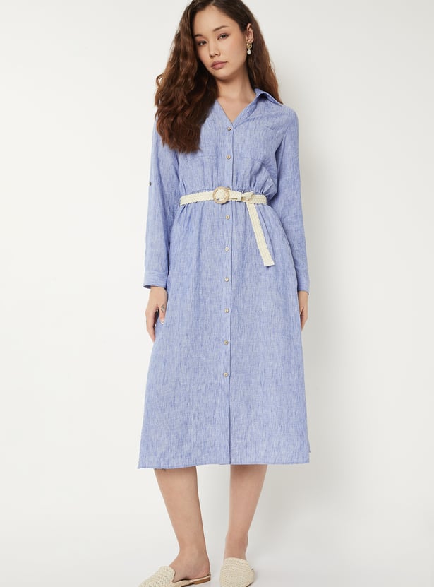Women A-line Shirt Dress with Belt