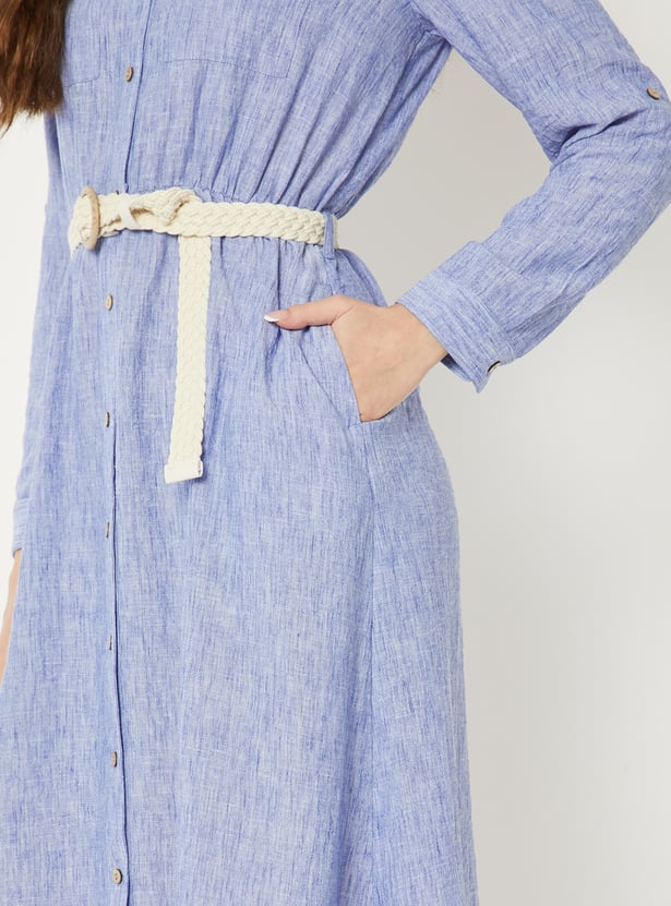 Women A-line Shirt Dress with Belt