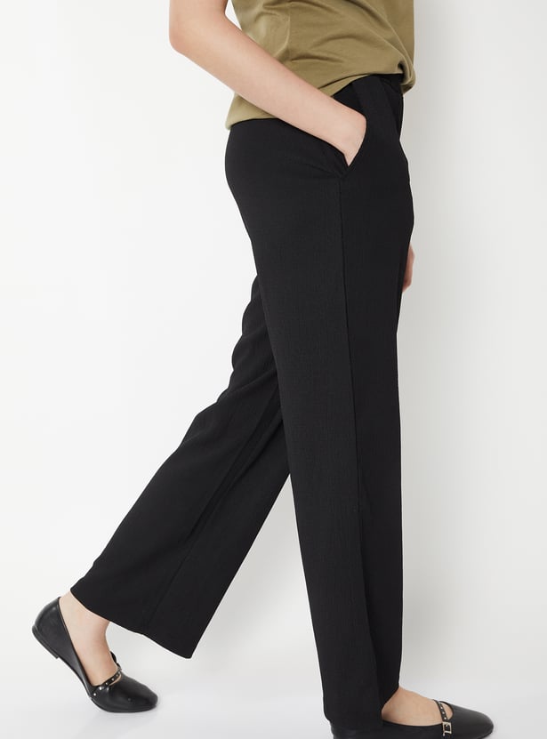 Women Solid Wide Leg Trousers