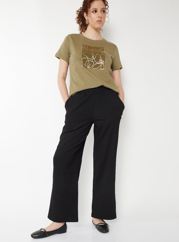 Women Solid Wide Leg Trousers