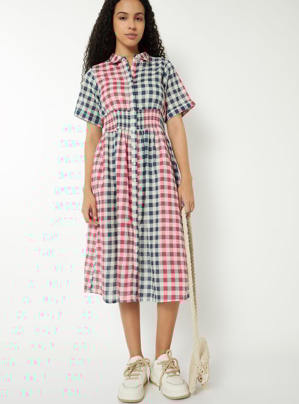 Women Checked A-line Shirt Dress