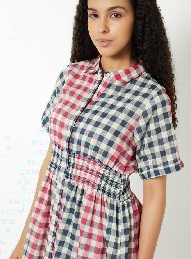 Women Checked A-line Shirt Dress