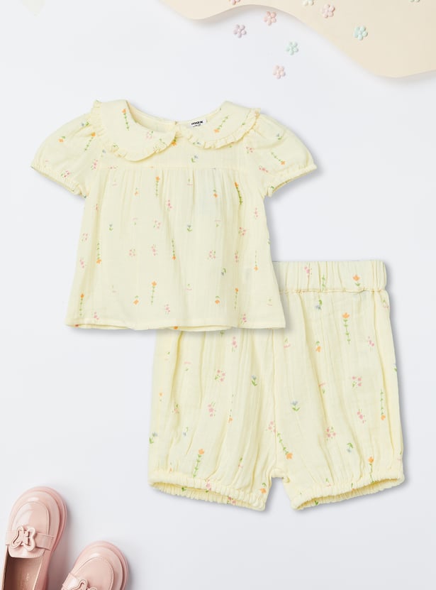 Girls Floral Print Shorts Set