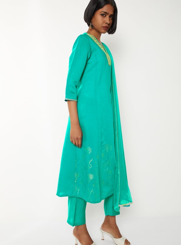 Women Embroidered A-line Kurta Set