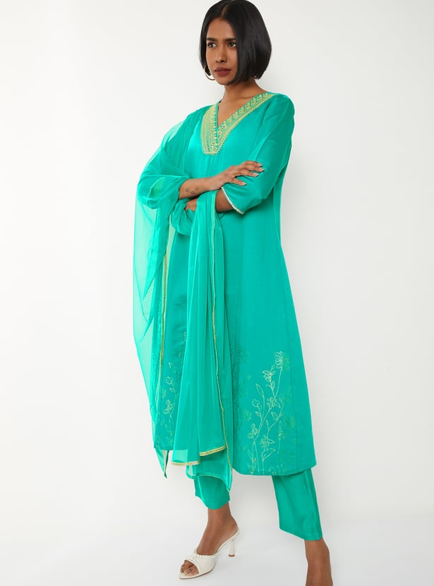 Women Embroidered A-line Kurta Set