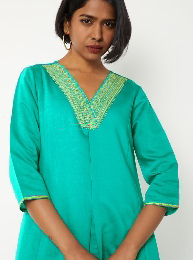 Women Embroidered A-line Kurta Set