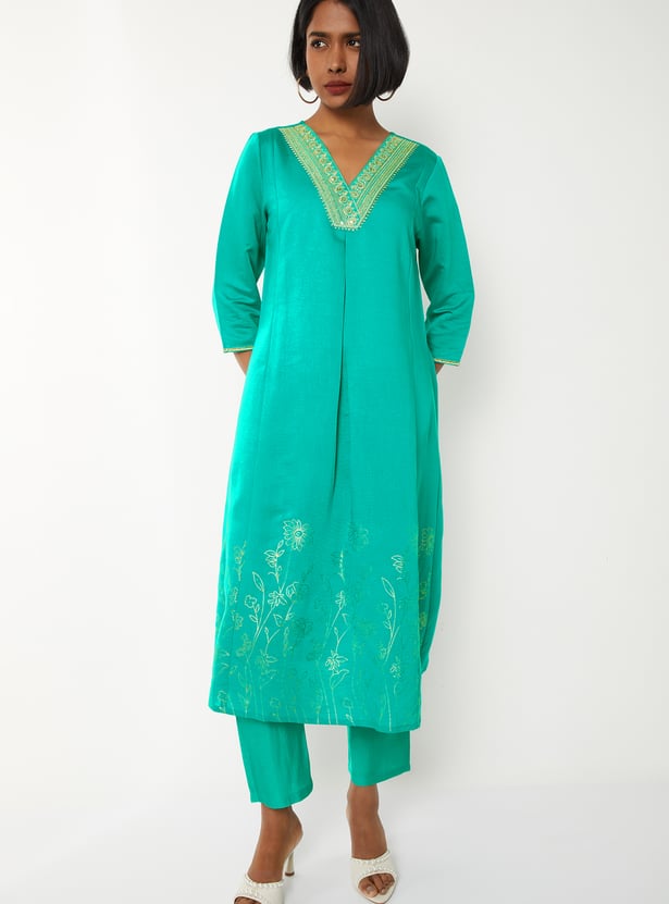 Women Embroidered A-line Kurta Set