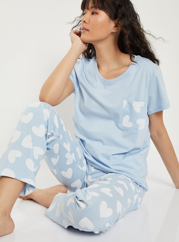 Women Heart Printed PJ Set