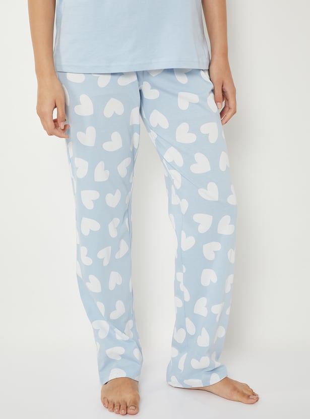 Women Heart Printed PJ Set