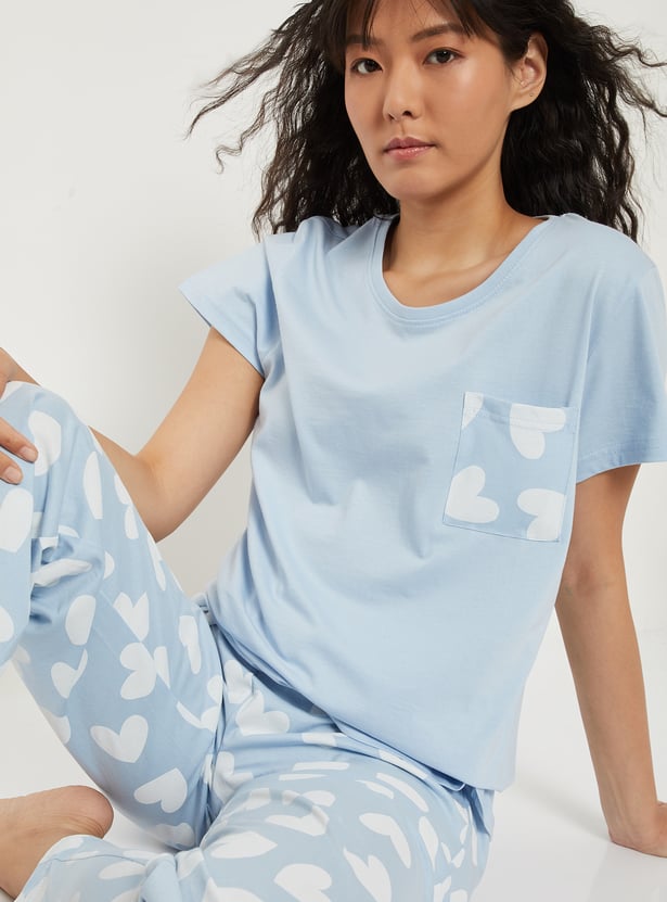Women Heart Printed PJ Set