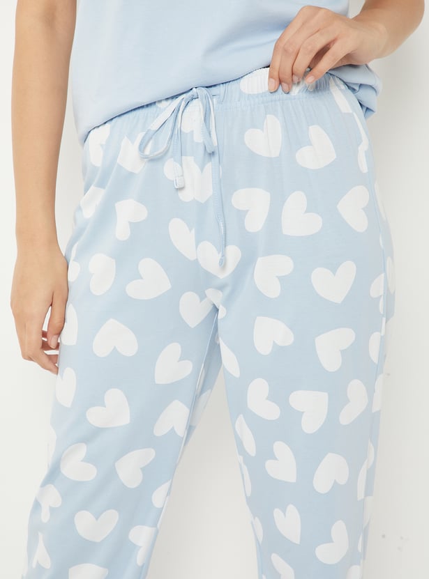 Women Heart Printed PJ Set