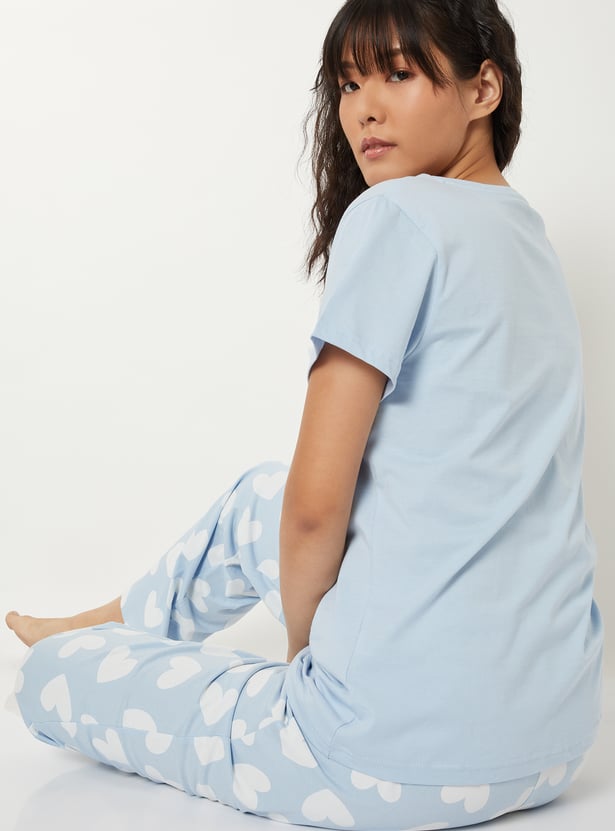 Women Heart Printed PJ Set