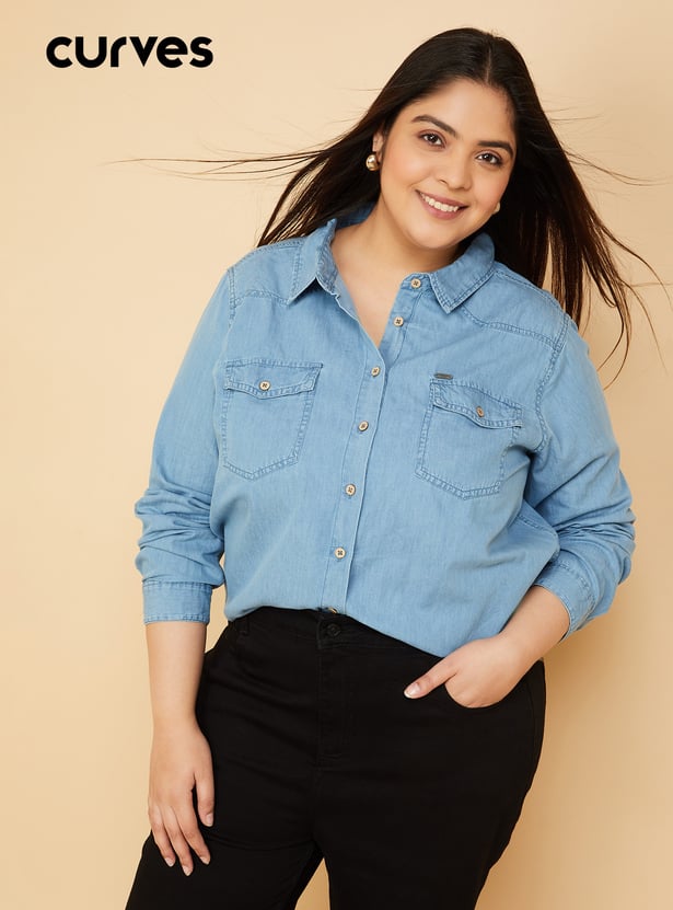 Women Solid Denim Shirt