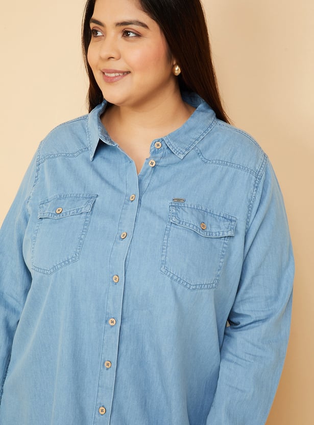 Women Solid Denim Shirt