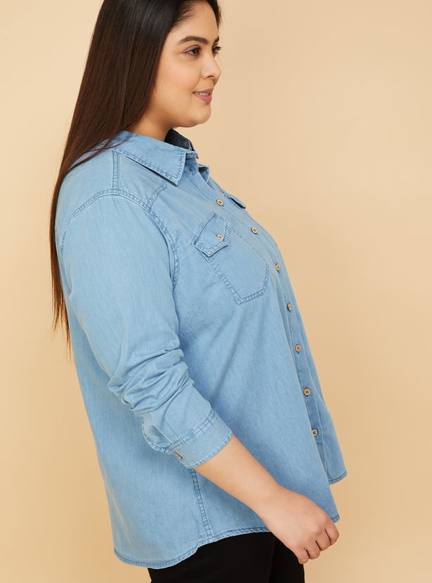Women Solid Denim Shirt