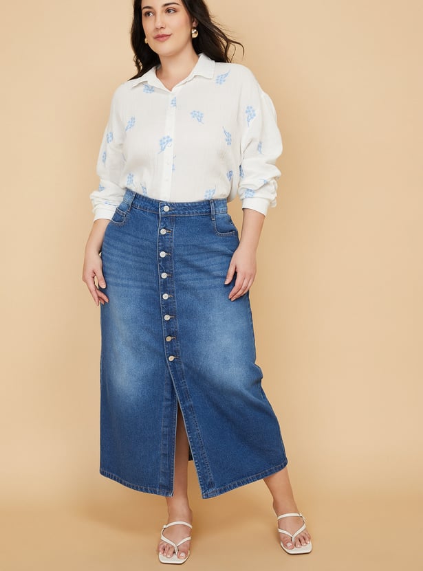 Women Washed Denim Skirt