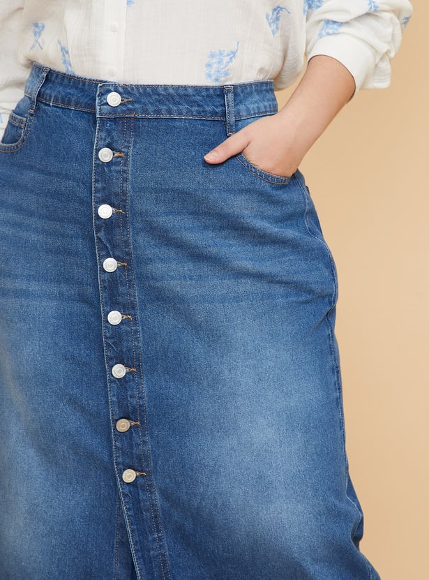 Women Washed Denim Skirt