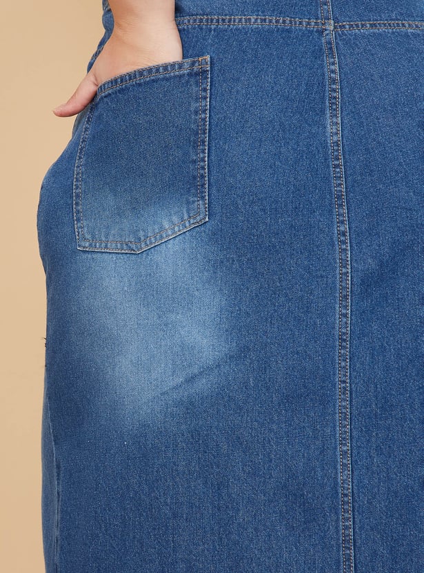 Women Washed Denim Skirt