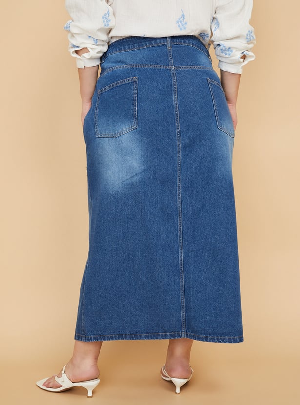 Women Washed Denim Skirt